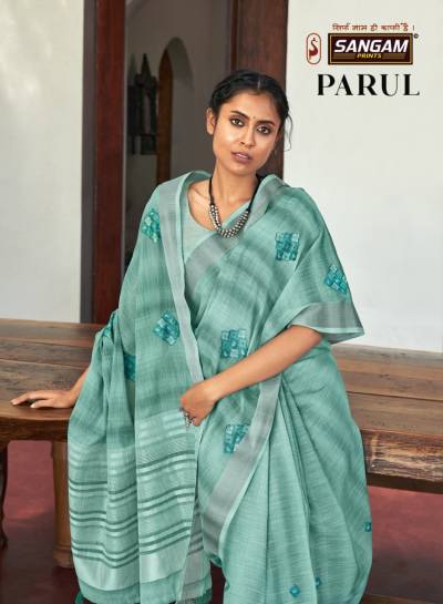 Parul By Sangam Fancy Stylish Summer Wear Linen Saree Collection